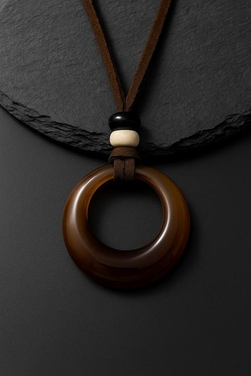 Handcrafted Natural Stone Circle Pendant Necklace Boho Minimalist