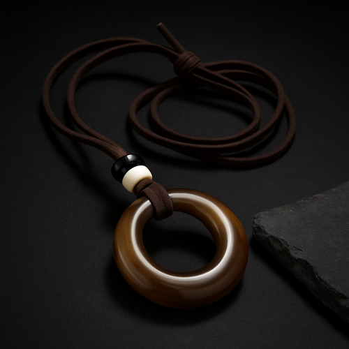 Handcrafted Natural Stone Circle Pendant Necklace Boho Minimalist