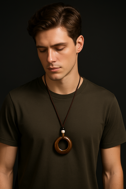 Handcrafted Natural Stone Circle Pendant Necklace Boho Minimalist