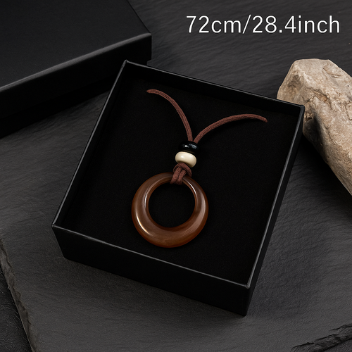 Handcrafted Natural Stone Circle Pendant Necklace Boho Minimalist