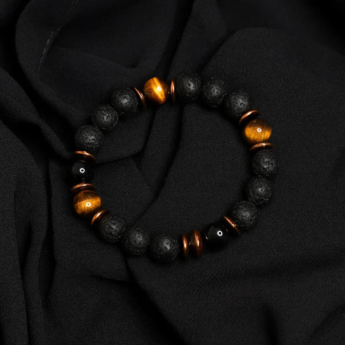 Black Lava and Tiger eye stone Bead Bracelet