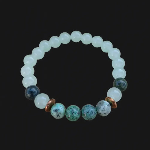 Handmade Natural White and Green Aggregate stone Bead Bracelet