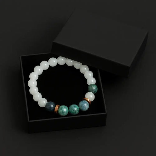 Handmade Natural White and Green Aggregate stone Bead Bracelet