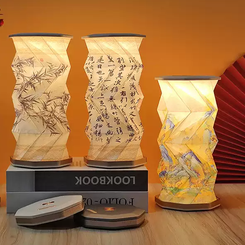Folding Rotating Lantern Night Light – Chinese Art Scroll Lamp, Rechargeable LED Book Light, Cultural Gift for Home Decor (Song Dynasty Paintings)