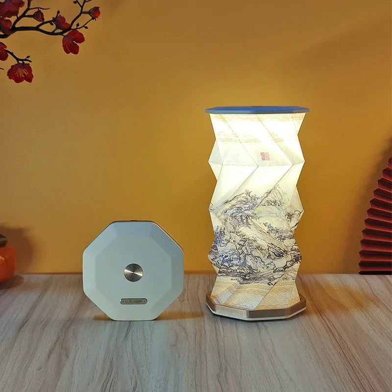 Folding Rotating Lantern Night Light – Chinese Art Scroll Lamp, Rechargeable LED Book Light, Cultural Gift for Home Decor (Song Dynasty Paintings)