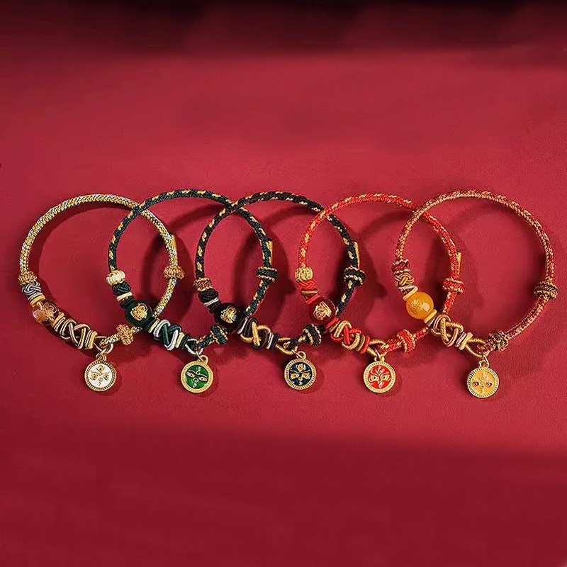 Five Wealth Gods Zodiac Red String Bracelet – 5 Element Colors, Chinese Zodiac Protection, Handmade Adjustable Rope for Men Women (Snake, Horse, Pig, Tiger, Monkey, Dragon & More)