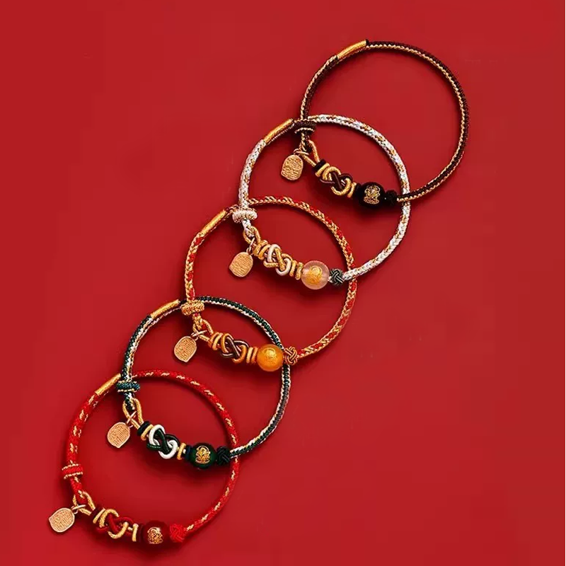Five Wealth Gods Zodiac Red String Bracelet – 5 Element Colors, Chinese Zodiac Protection, Handmade Adjustable Rope for Men Women (Snake, Horse, Pig, Tiger, Monkey, Dragon & More)