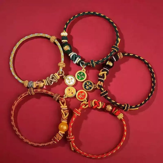 Five Wealth Gods Zodiac Red String Bracelet – 5 Element Colors, Chinese Zodiac Protection, Handmade Adjustable Rope for Men Women (Snake, Horse, Pig, Tiger, Monkey, Dragon & More)