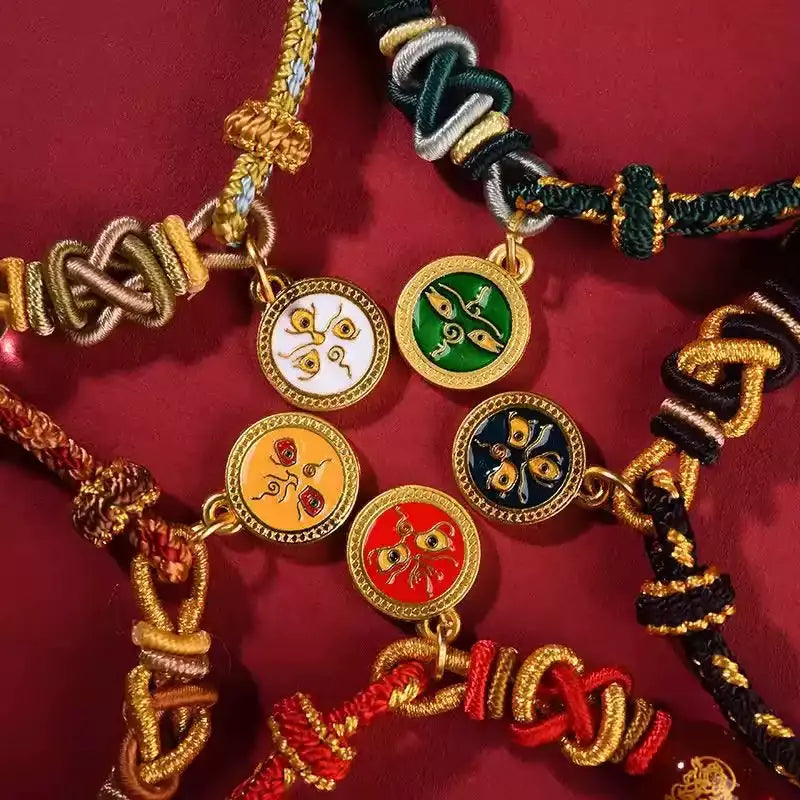 Five Wealth Gods Zodiac Red String Bracelet – 5 Element Colors, Chinese Zodiac Protection, Handmade Adjustable Rope for Men Women (Snake, Horse, Pig, Tiger, Monkey, Dragon & More)