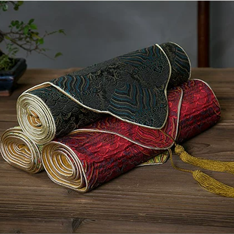 Cloud Brocade Embroidered Tea Table Runner – Chinese Zen Style, Cotton Linen Absorbent Mat for Tea Ceremony, Home Decor
