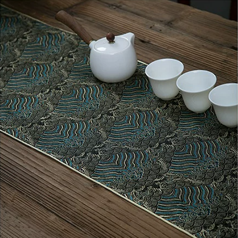 Cloud Brocade Embroidered Tea Table Runner – Chinese Zen Style, Cotton Linen Absorbent Mat for Tea Ceremony, Home Decor
