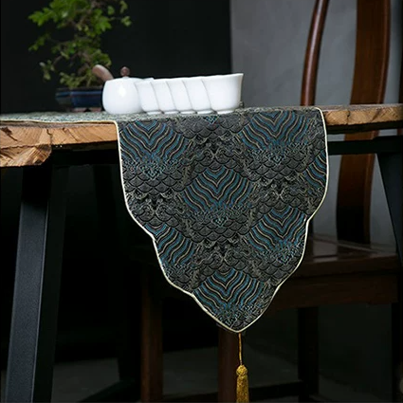 Cloud Brocade Embroidered Tea Table Runner – Chinese Zen Style, Cotton Linen Absorbent Mat for Tea Ceremony, Home Decor