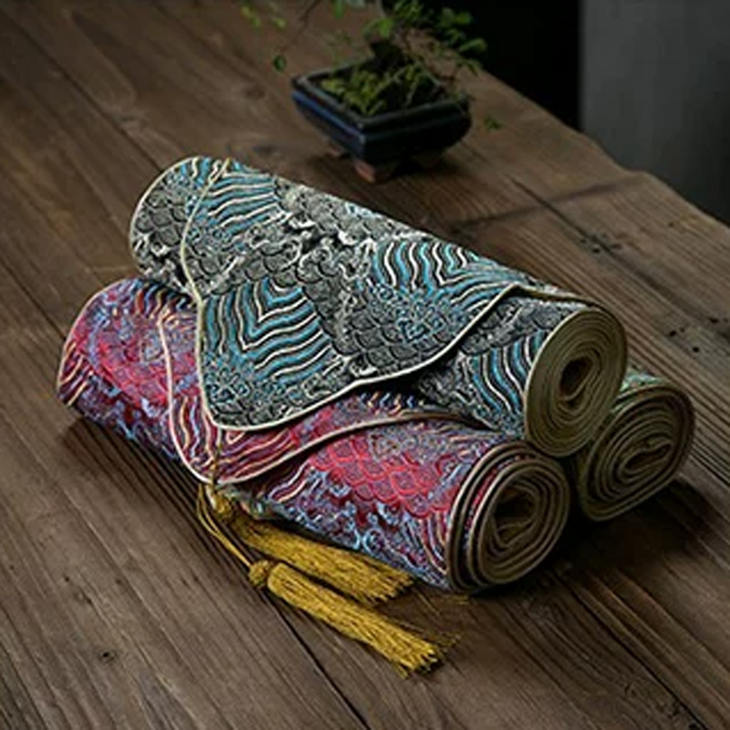 Cloud Brocade Embroidered Tea Table Runner – Chinese Zen Style, Cotton Linen Absorbent Mat for Tea Ceremony, Home Decor