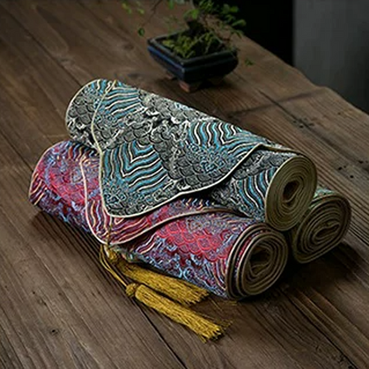 Cloud Brocade Embroidered Tea Table Runner – Chinese Zen Style, Cotton Linen Absorbent Mat for Tea Ceremony, Home Decor