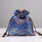 Handmade Embroidered Brocade Drawstring Pouch – Cotton Linen Fukubukuro, Jewelry Storage Bag, Lucky Gift Pouch (Royal Blue, 4 Sizes)