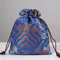 Handmade Embroidered Brocade Drawstring Pouch – Cotton Linen Fukubukuro, Jewelry Storage Bag, Lucky Gift Pouch (Royal Blue, 4 Sizes)