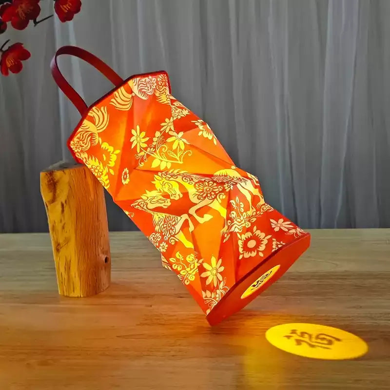 Octagonal Foldable Projection Lantern – Portable Chinese Gift, Battery Operated, Soft Warm Light, Reusable for Cultural Souvenir