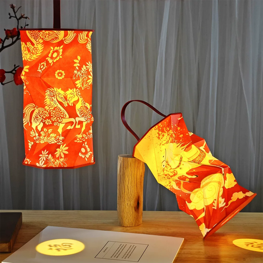 Octagonal Foldable Projection Lantern – Portable Chinese Gift, Battery Operated, Soft Warm Light, Reusable for Cultural Souvenir