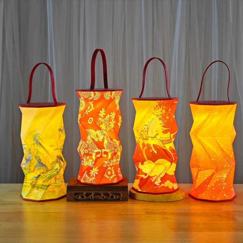 Octagonal Foldable Projection Lantern – Portable Chinese Gift, Battery Operated, Soft Warm Light, Reusable for Cultural Souvenir