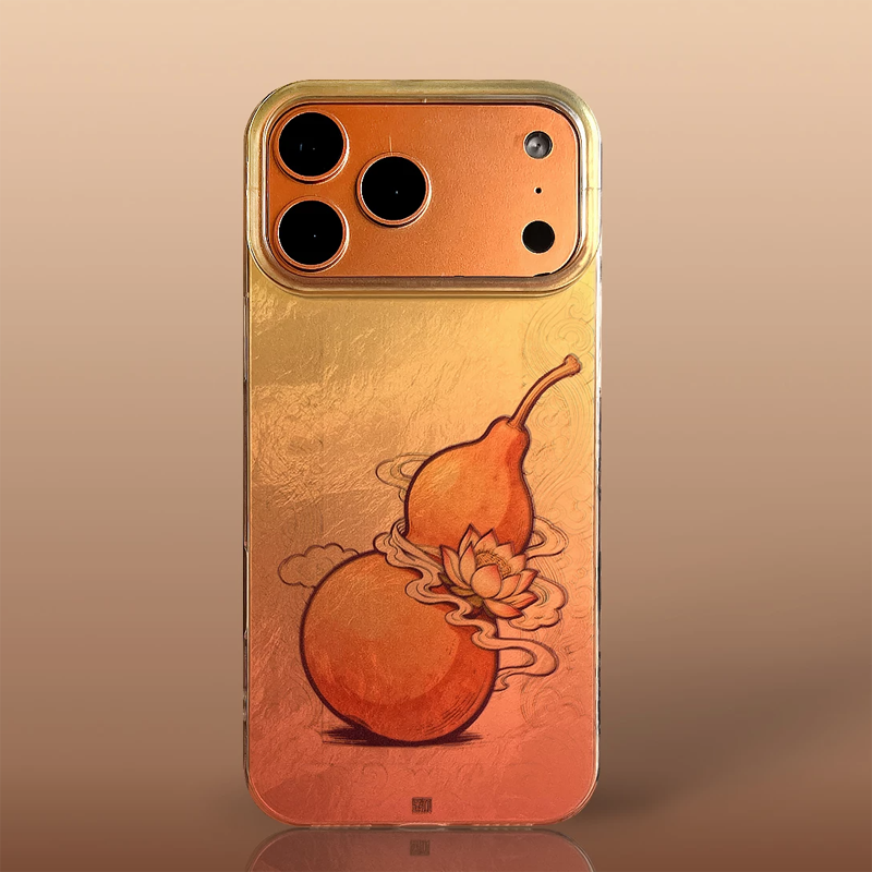 Infinite Blessings Gourd Phone Case – Glacier Laser Liquid Silicone, Chinese “Fu Sheng Wu Liang” Pattern, Soft Cover for iPhone 16/17 Series, East Asian Style Gift