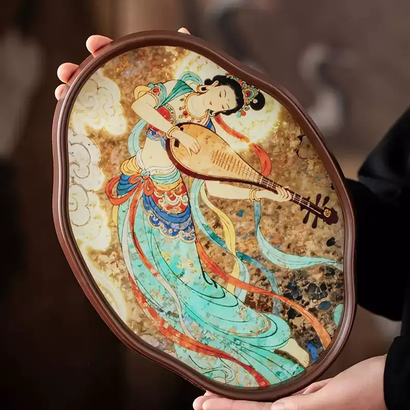Dunhuang Flying Apsaras Glass Tea Tray – Chinese Style Dry Tea Tray, Handcrafted Dish for Tea Ceremony, Snacks or Fruit, 3 Sizes