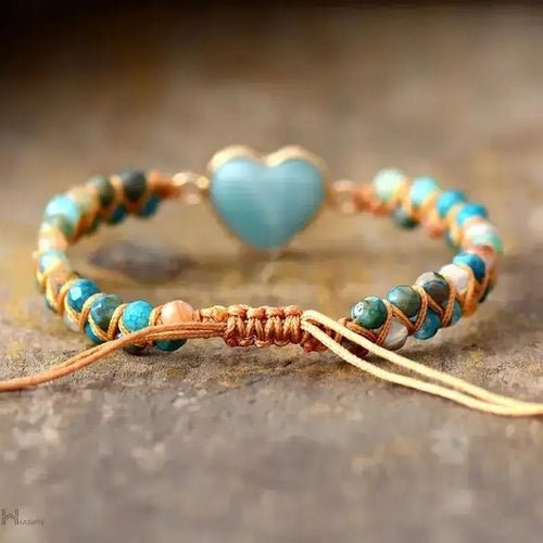Amazonite Heart Charm Macrame Bracelet - DestinyAxis