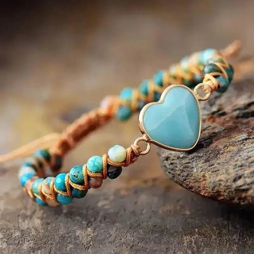 Amazonite Heart Charm Macrame Bracelet - DestinyAxis