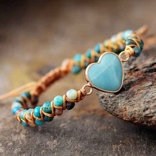 Amazonite Heart Charm Macrame Bracelet - DestinyAxis