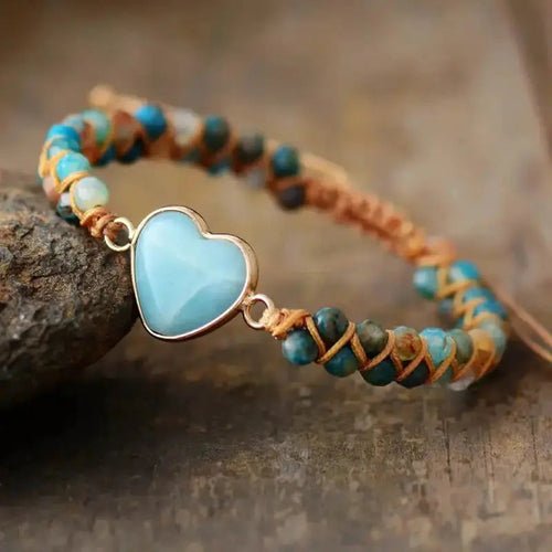 Amazonite Heart Charm Macrame Bracelet - DestinyAxis