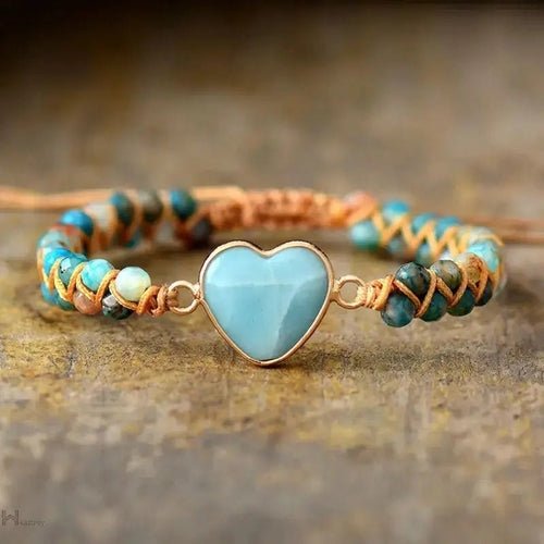 Amazonite Heart Charm Macrame Bracelet - DestinyAxis