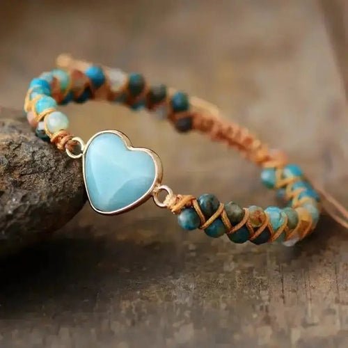 Amazonite Heart Charm Macrame Bracelet - DestinyAxis