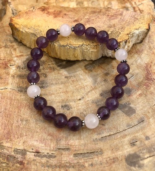 Amethyst & Rose Quartz Stretch Bracelet! Natural Crystals! - DestinyAxis