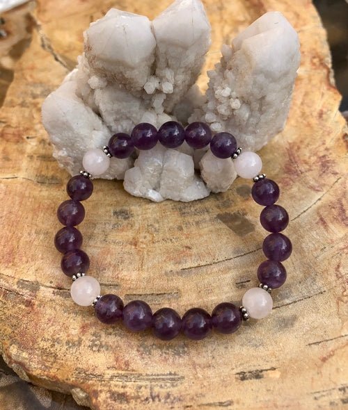 Amethyst & Rose Quartz Stretch Bracelet! Natural Crystals! - DestinyAxis