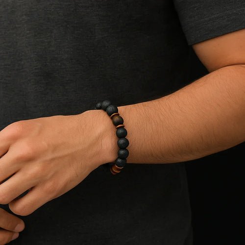 Black Lava and Tiger eye stone Bead Bracelet - DestinyAxis