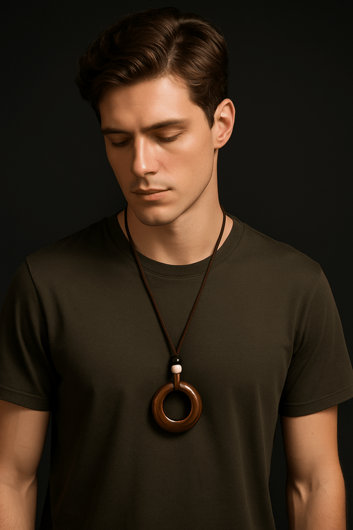 Handcrafted Natural Stone Circle Pendant Necklace Boho Minimalist - DestinyAxis