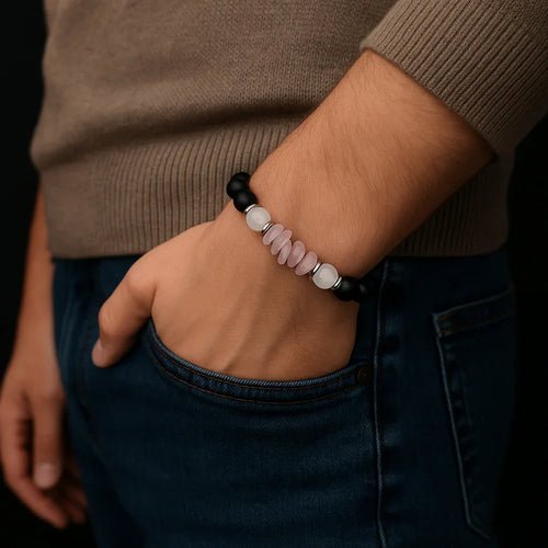 Handmade Natural black onyx and pink chip stone Bead Bracelet - DestinyAxis