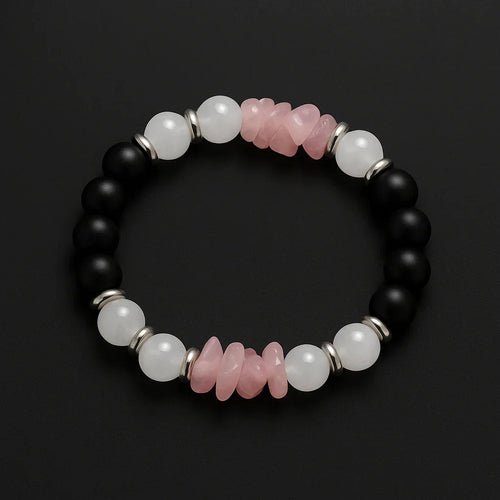Handmade Natural black onyx and pink chip stone Bead Bracelet - DestinyAxis