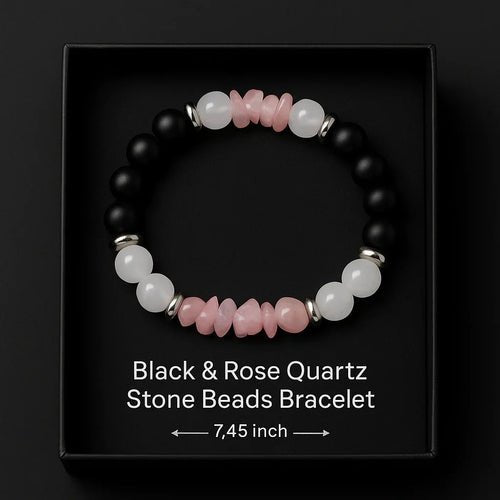 Handmade Natural black onyx and pink chip stone Bead Bracelet - DestinyAxis