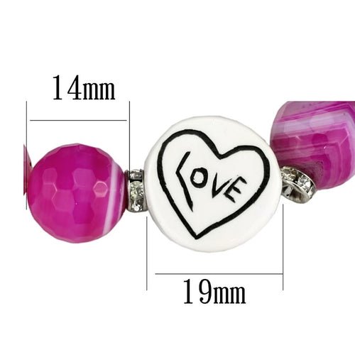 LO3789 - Antique Silver Brass Bracelet with Synthetic Onyx in Fuchsia - DestinyAxis