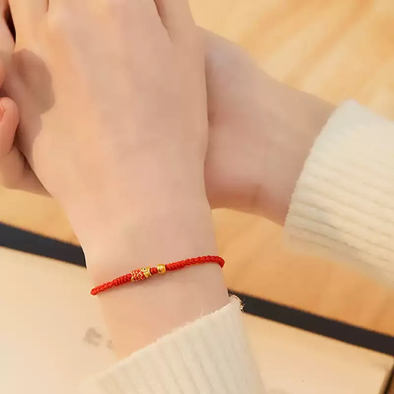 Lucky Koi Red String Bracelet – Ben Ming Nian Protection, Fish Symbol for Success, Handmade Adjustable Rope for Women Men Kids