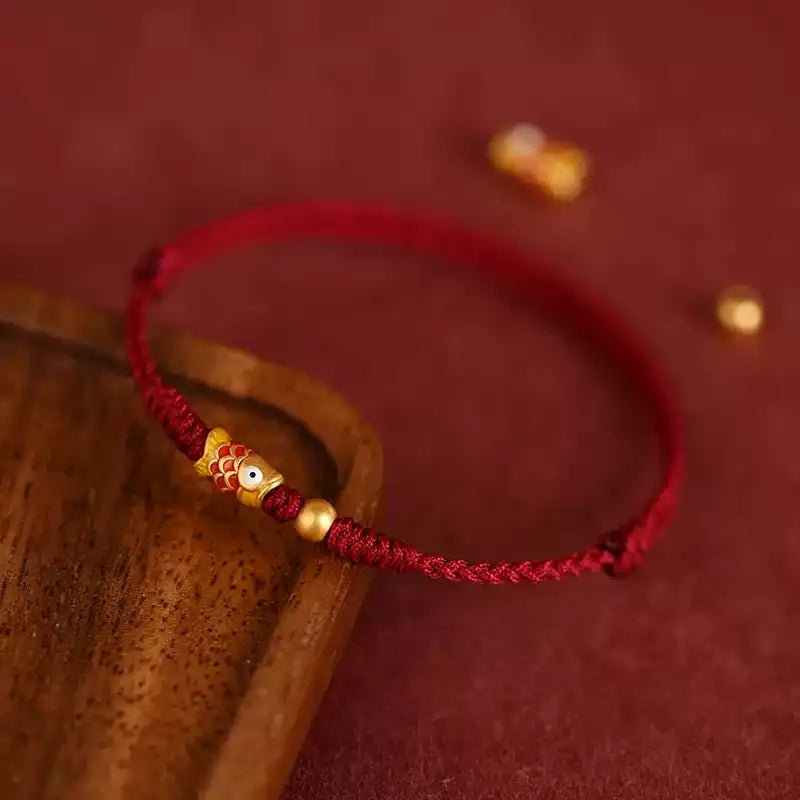 Lucky Koi Red String Bracelet – Ben Ming Nian Protection, Fish Symbol for Success, Handmade Adjustable Rope for Women Men Kids