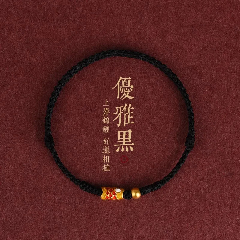 Lucky Koi Red String Bracelet – Ben Ming Nian Protection, Fish Symbol for Success, Handmade Adjustable Rope for Women Men Kids