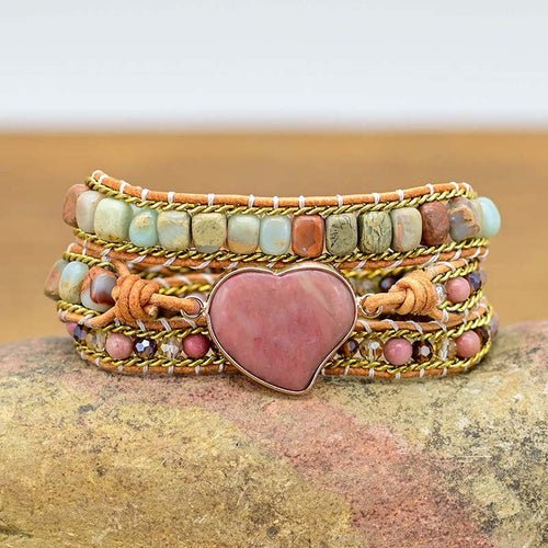 Rhodonite Heart Wrap Bracelet - DestinyAxis