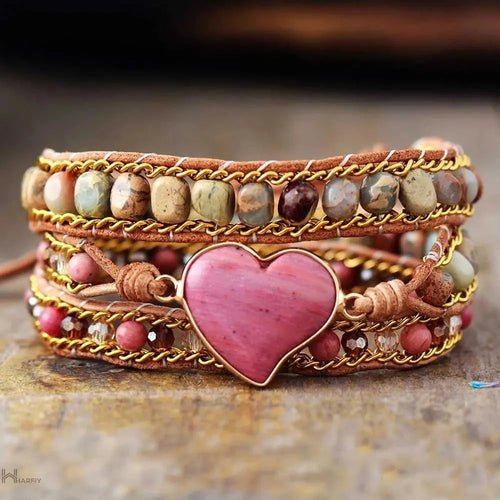 Rhodonite Heart Wrap Bracelet - DestinyAxis