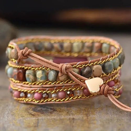 Rhodonite Heart Wrap Bracelet - DestinyAxis